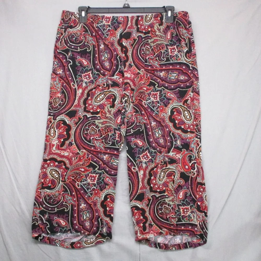 J.Jill Loose Fit Leggings Paisley Design Black & Purple Women Size | XL - Picture 2 of 10